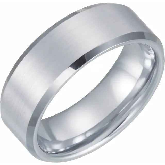 White Tungsten Satin & Beveled-Edge Band