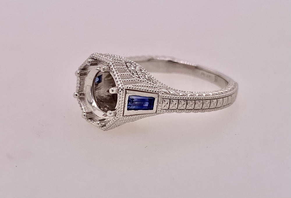 Antique Reproduction Platinum Diamond and Sapphire Semi Mount