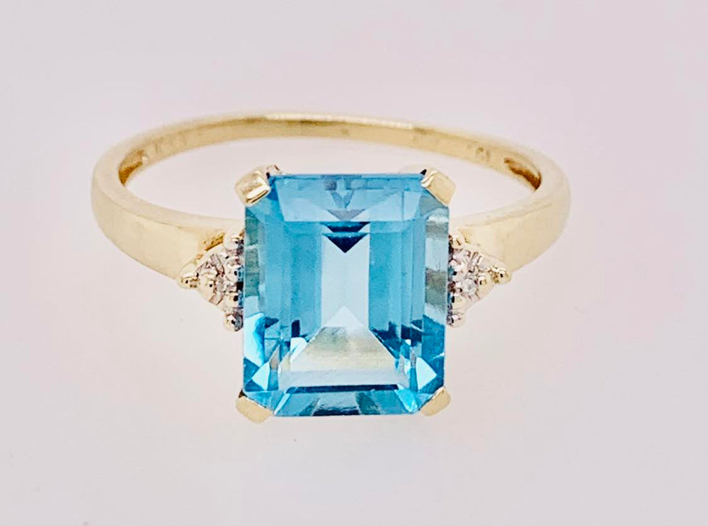 Estate London Blue Topaz and Diamond Ring