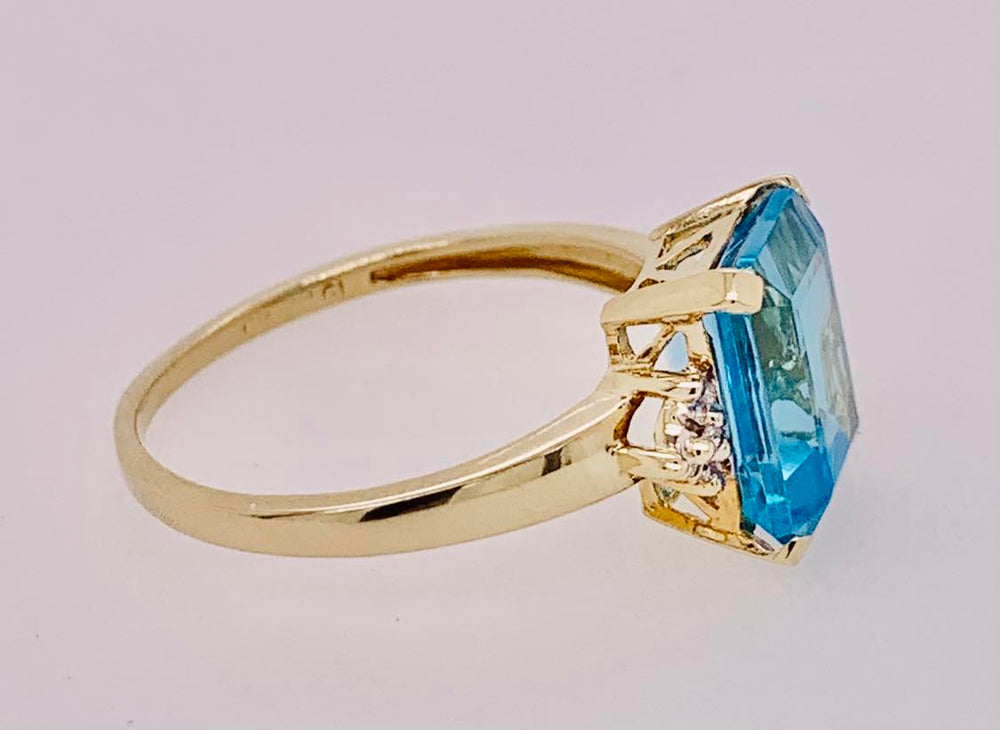 Estate London Blue Topaz and Diamond Ring