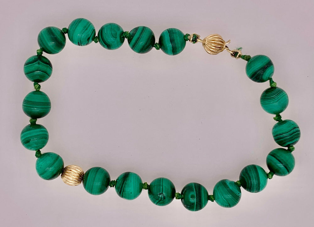 Estate 14K Malachite Bead Bracelet