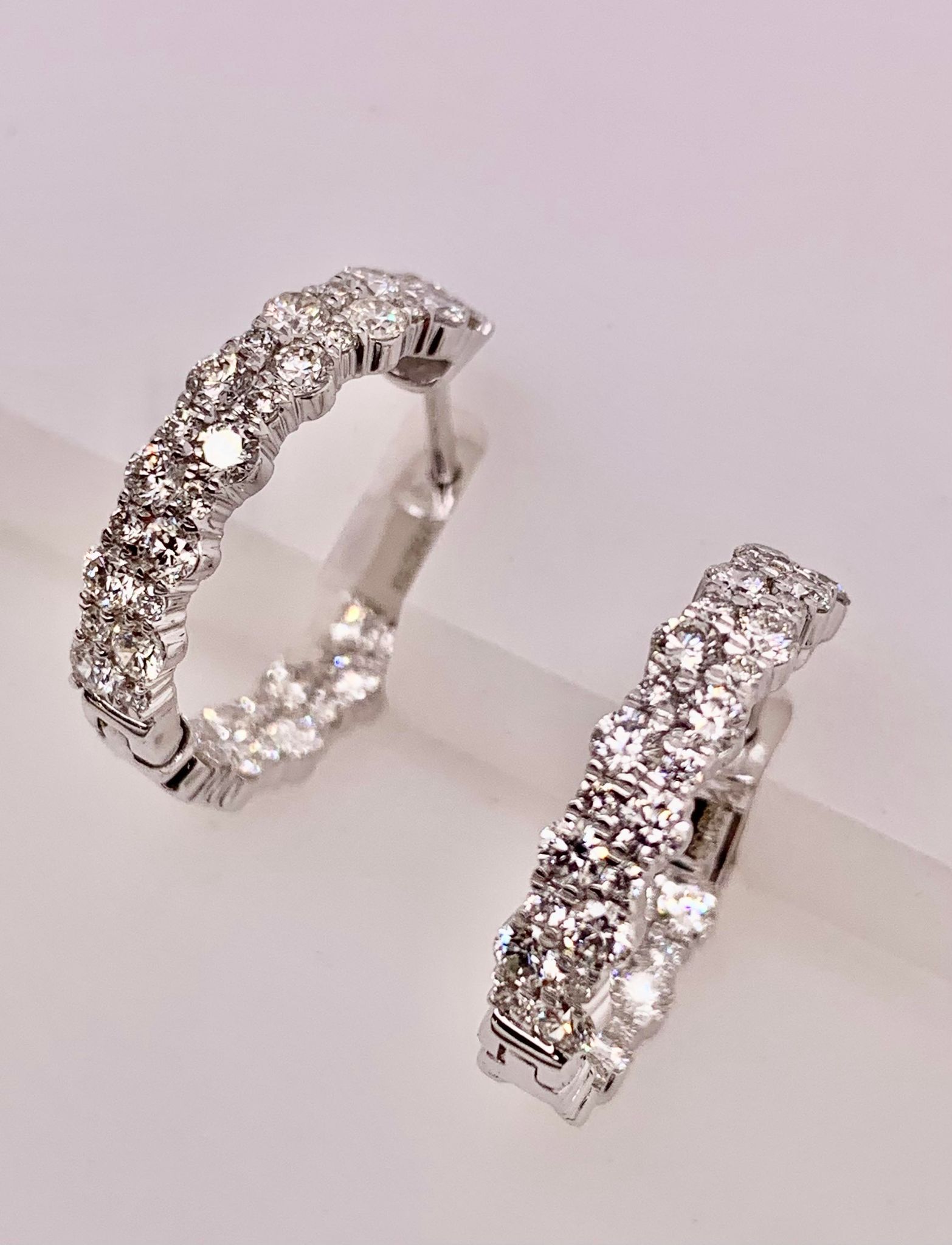 14K White Gold In & Out Diamond Hoop Earrings