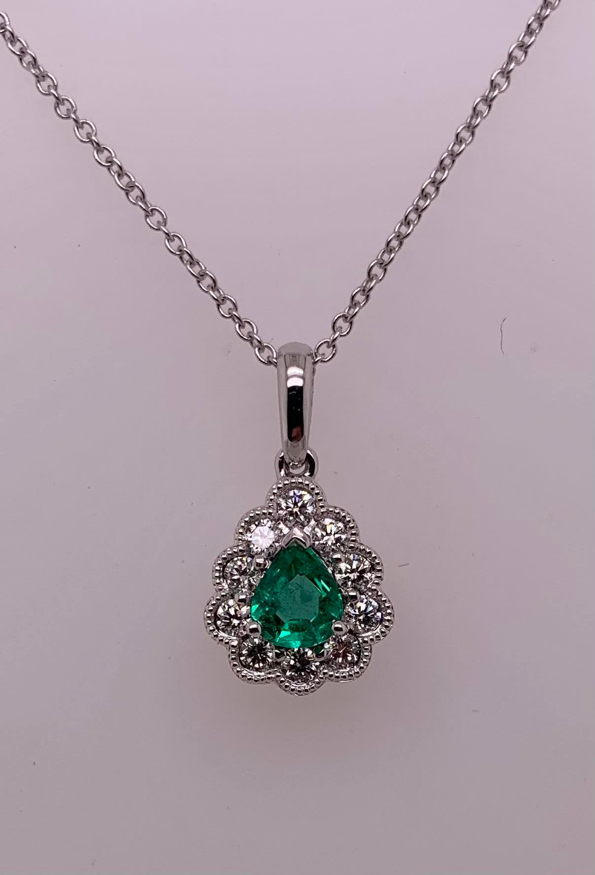 14K Emerald & Diamond Pendant