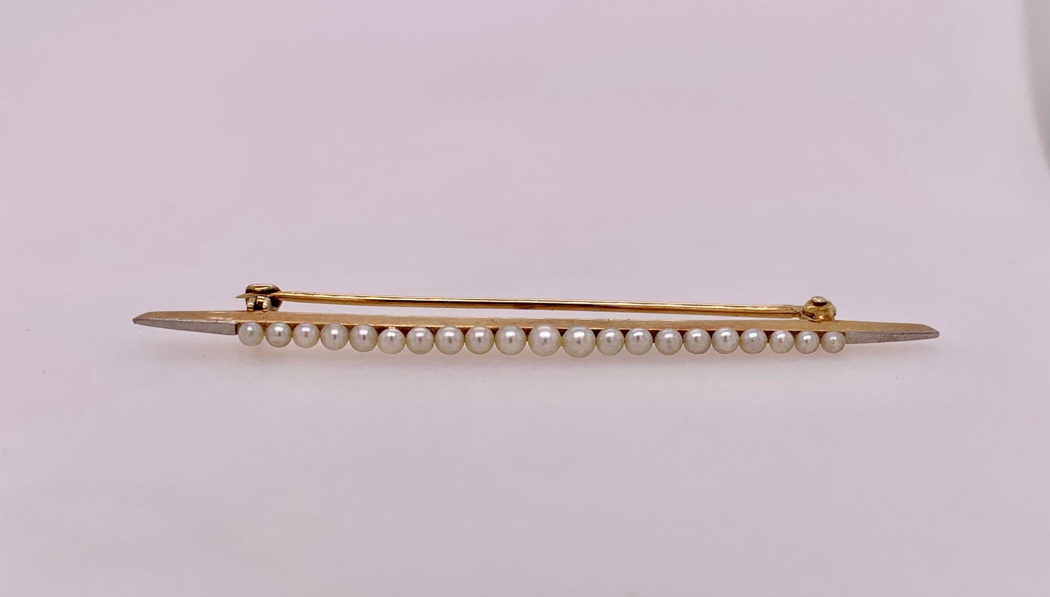 10K Estate Seed Pearl Bar Pin