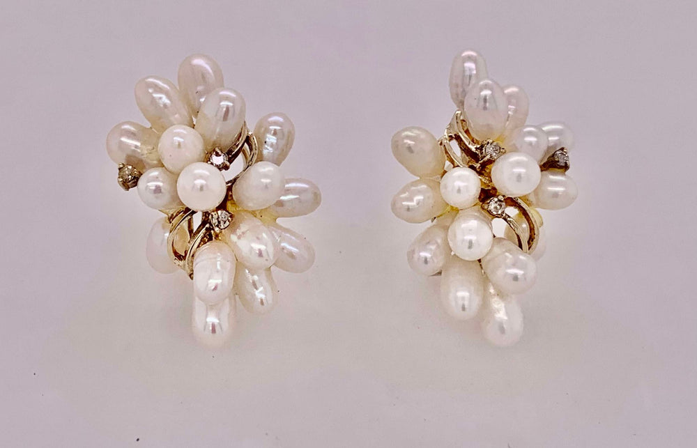 Estate 14K Freshwater Pearl Cluster Earrings