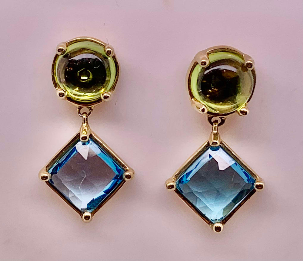 10K Peridot & Blue Topaz Earrings