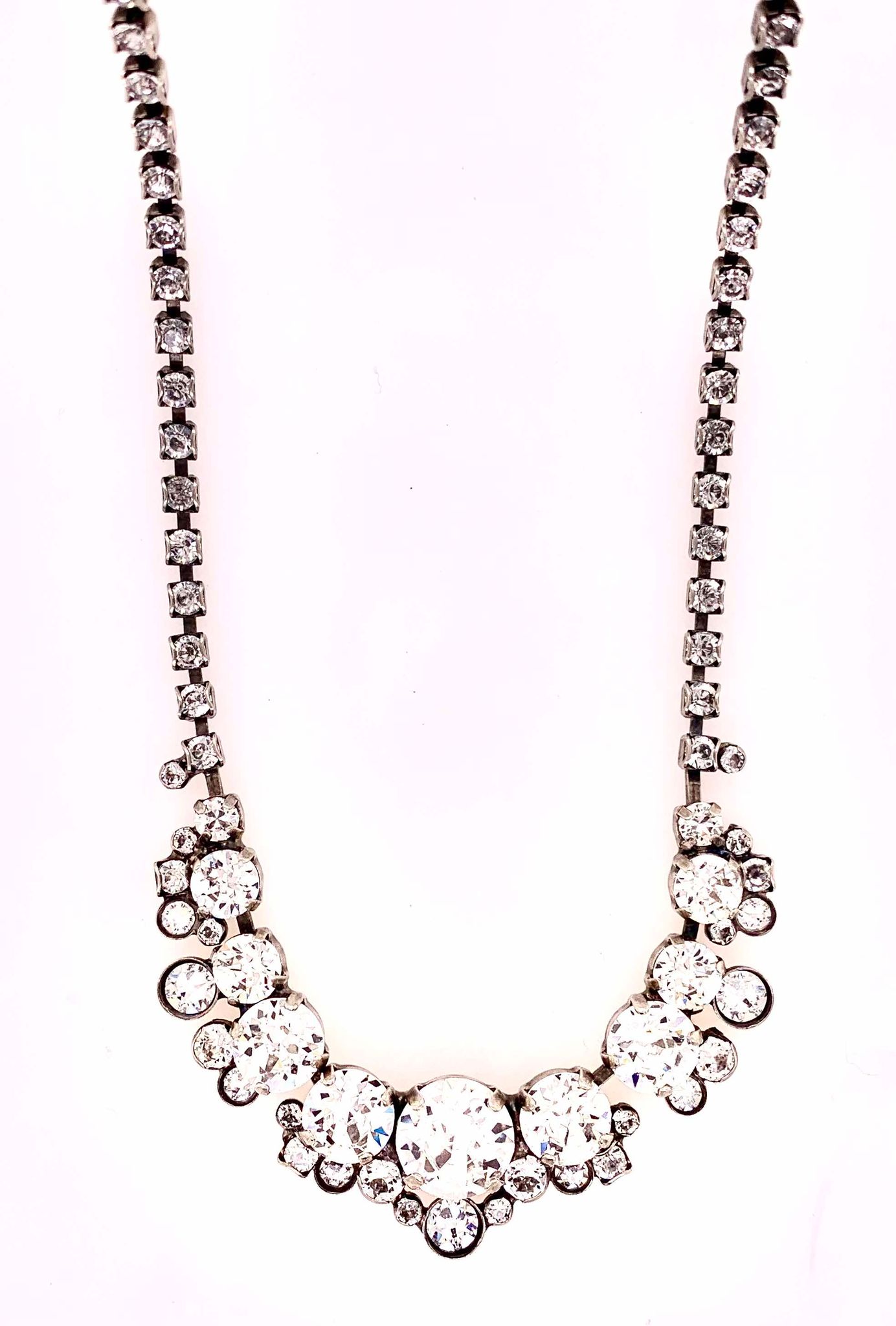 Multi-cut Round Crystal Cluster Line Tennis Necklace