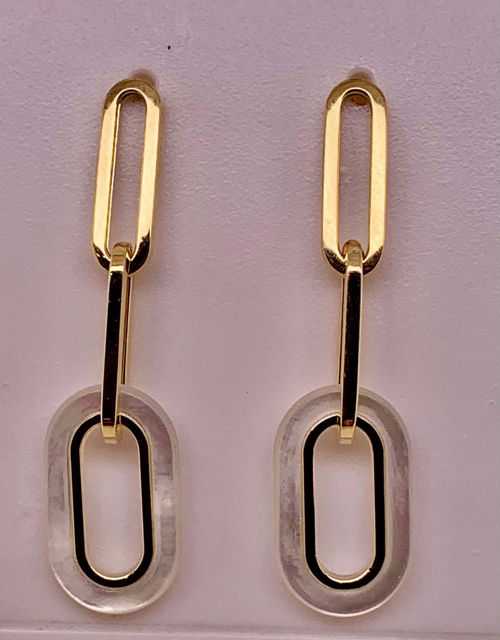 14K Mother of Pearl Paper Clip Earrings