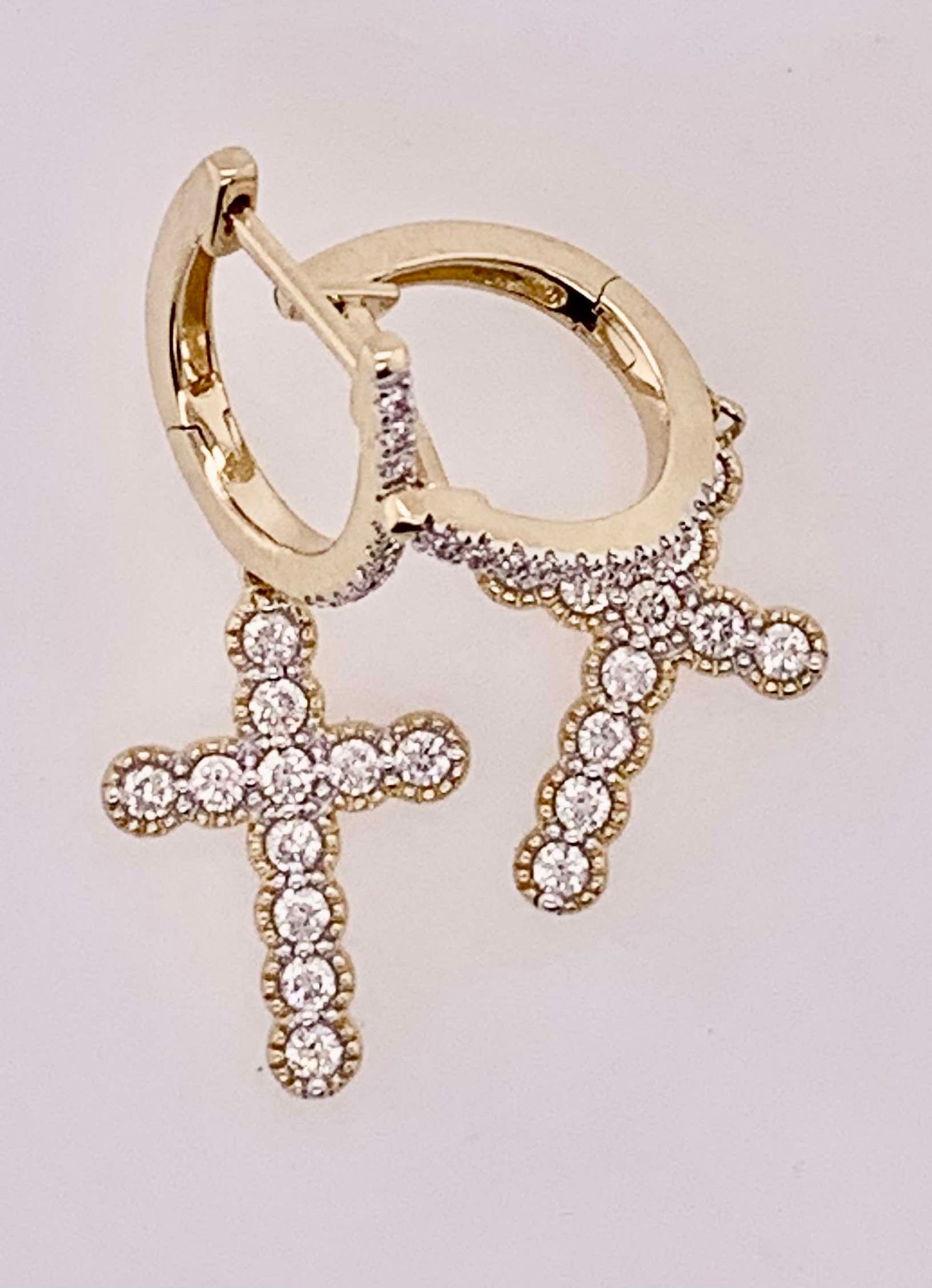 14K Diamond Cross Hoop Earrings