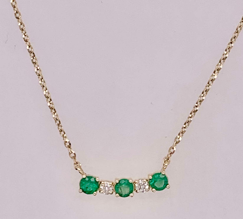 14K Emerald & Diamond Bar Necklace