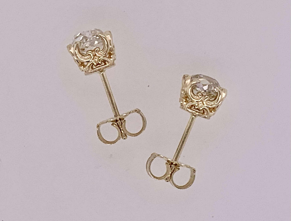 14K Estate European Cut Diamond Earrings