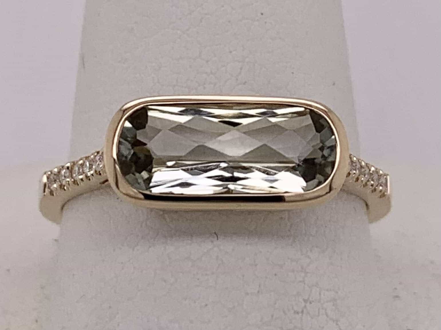 14K Green Amethyst & Diamond Ring