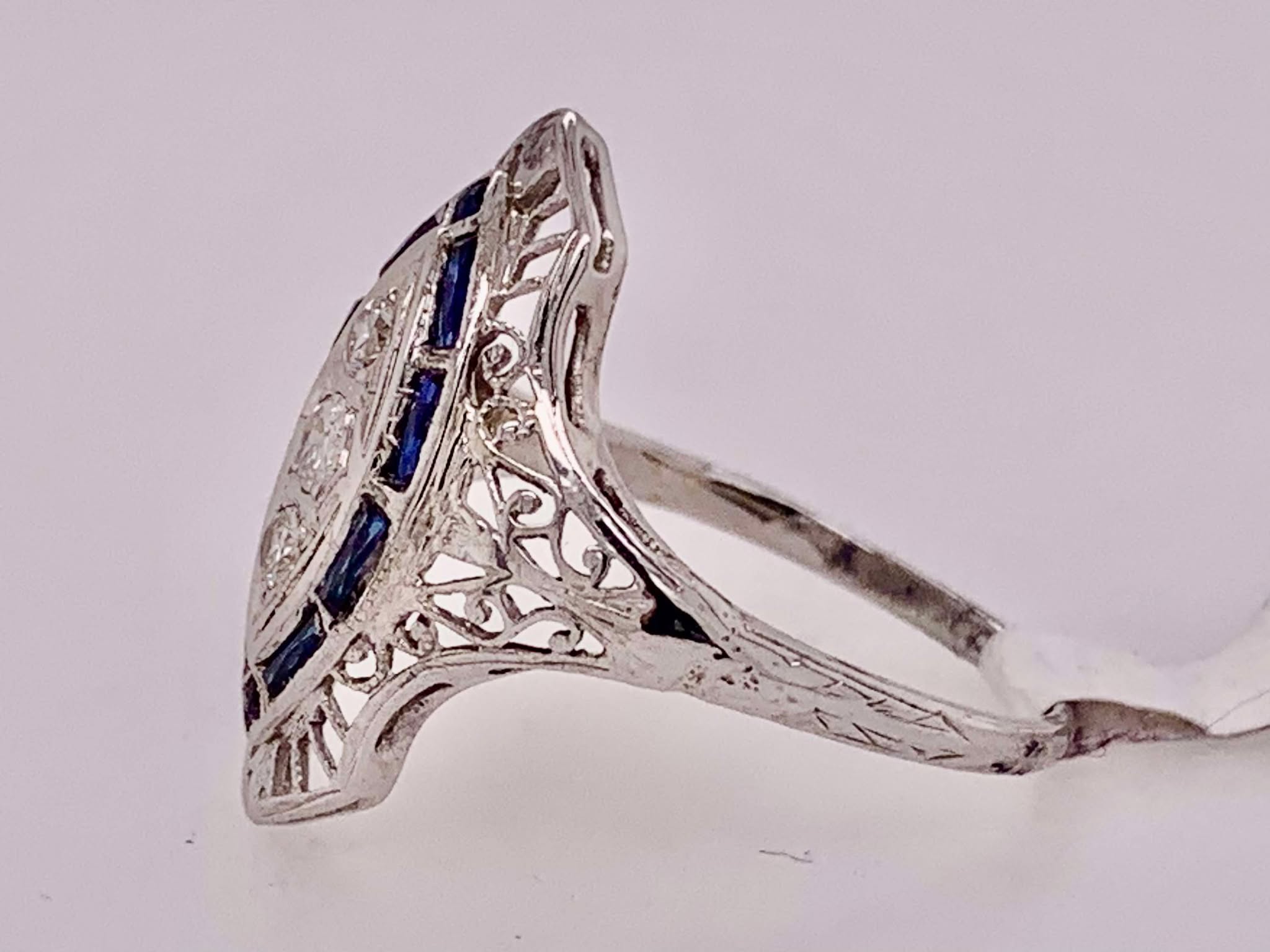 18K Estate Synthetic Sapphire & Diamond Ring