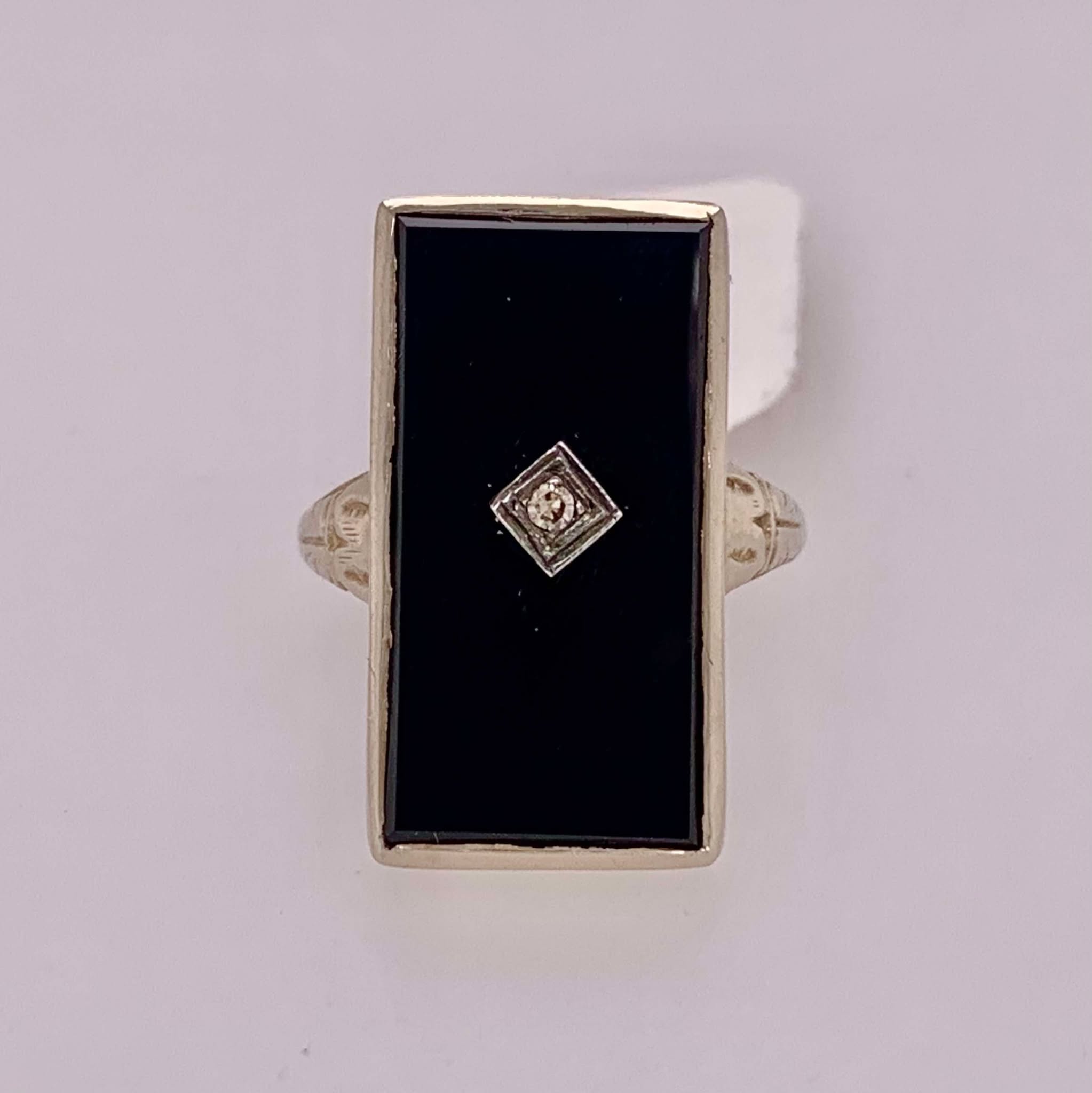 14K Estate Onyx & Diamond Ring