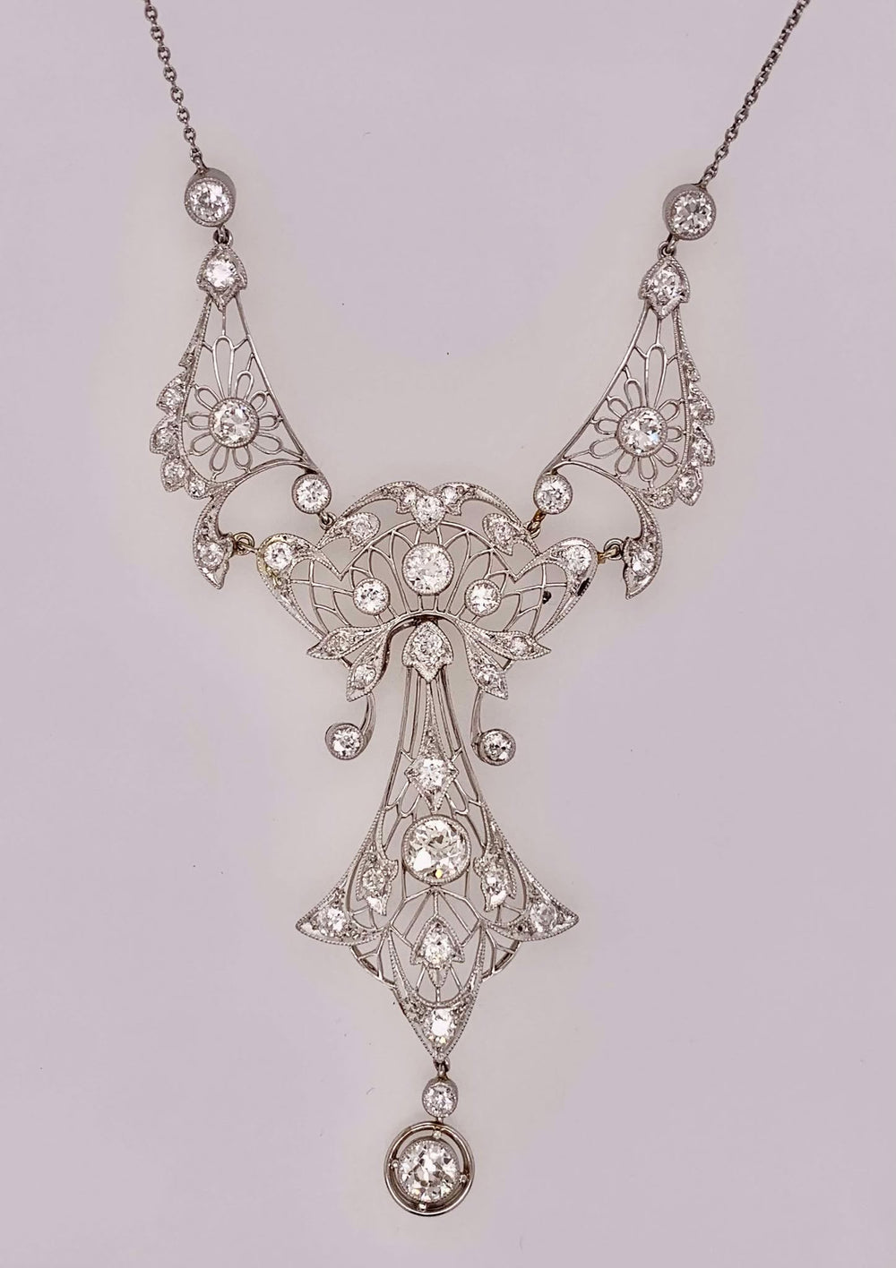 Estate Platinum Art Nouveau Diamond Necklace