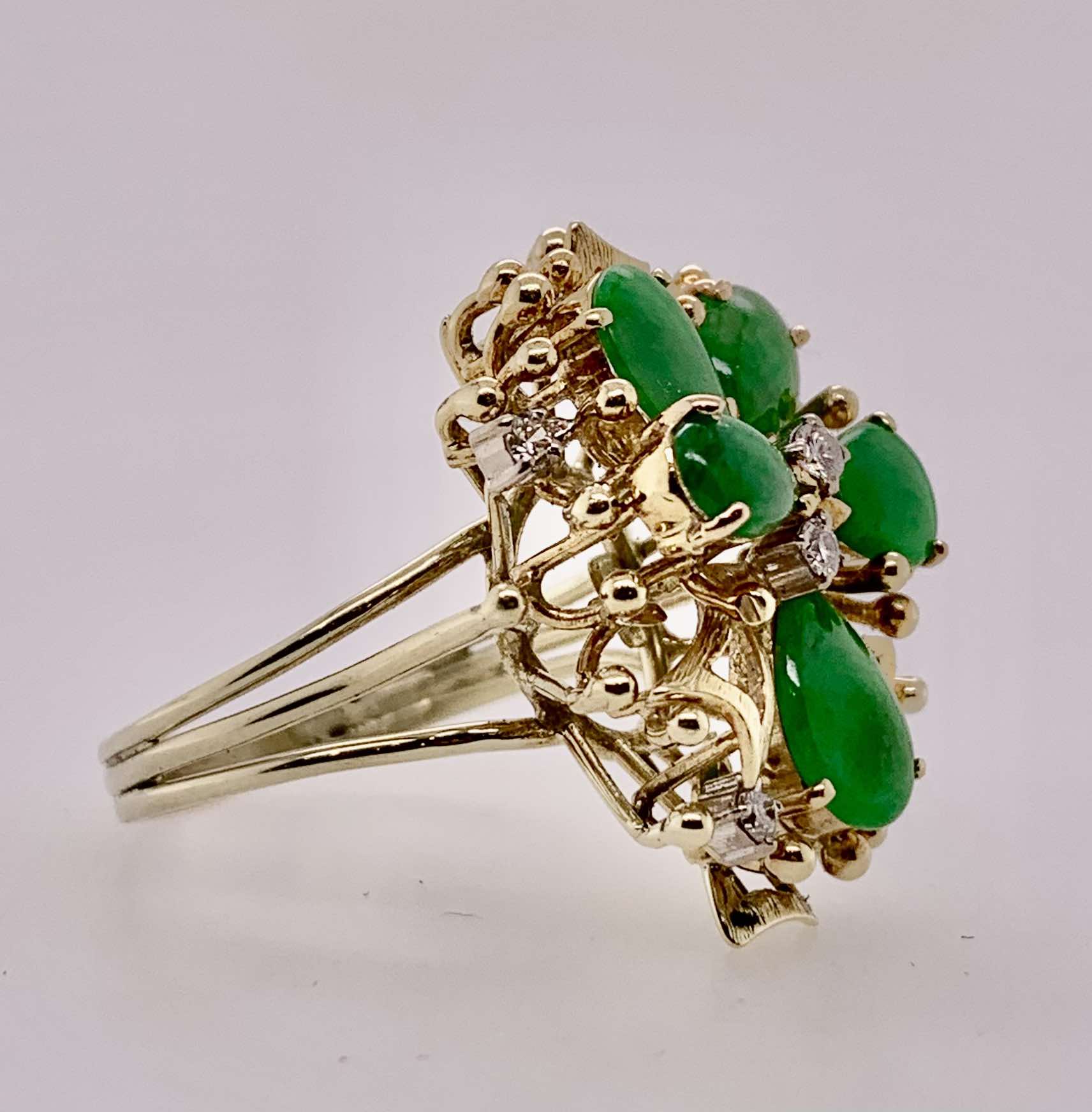 Estate 14K Jade & Diamond Ring