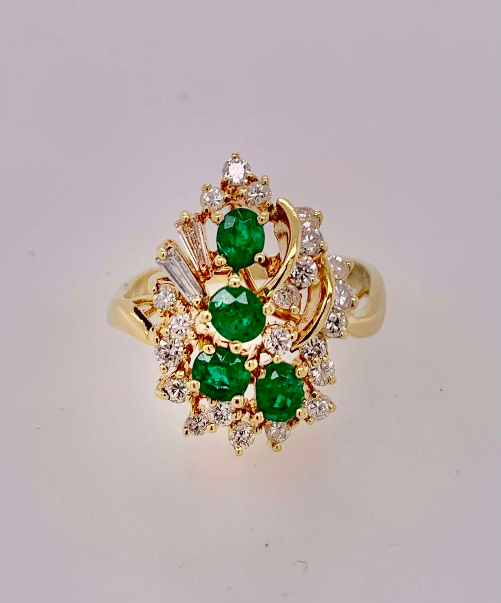 18K Estate Emerald and Diamond Ring