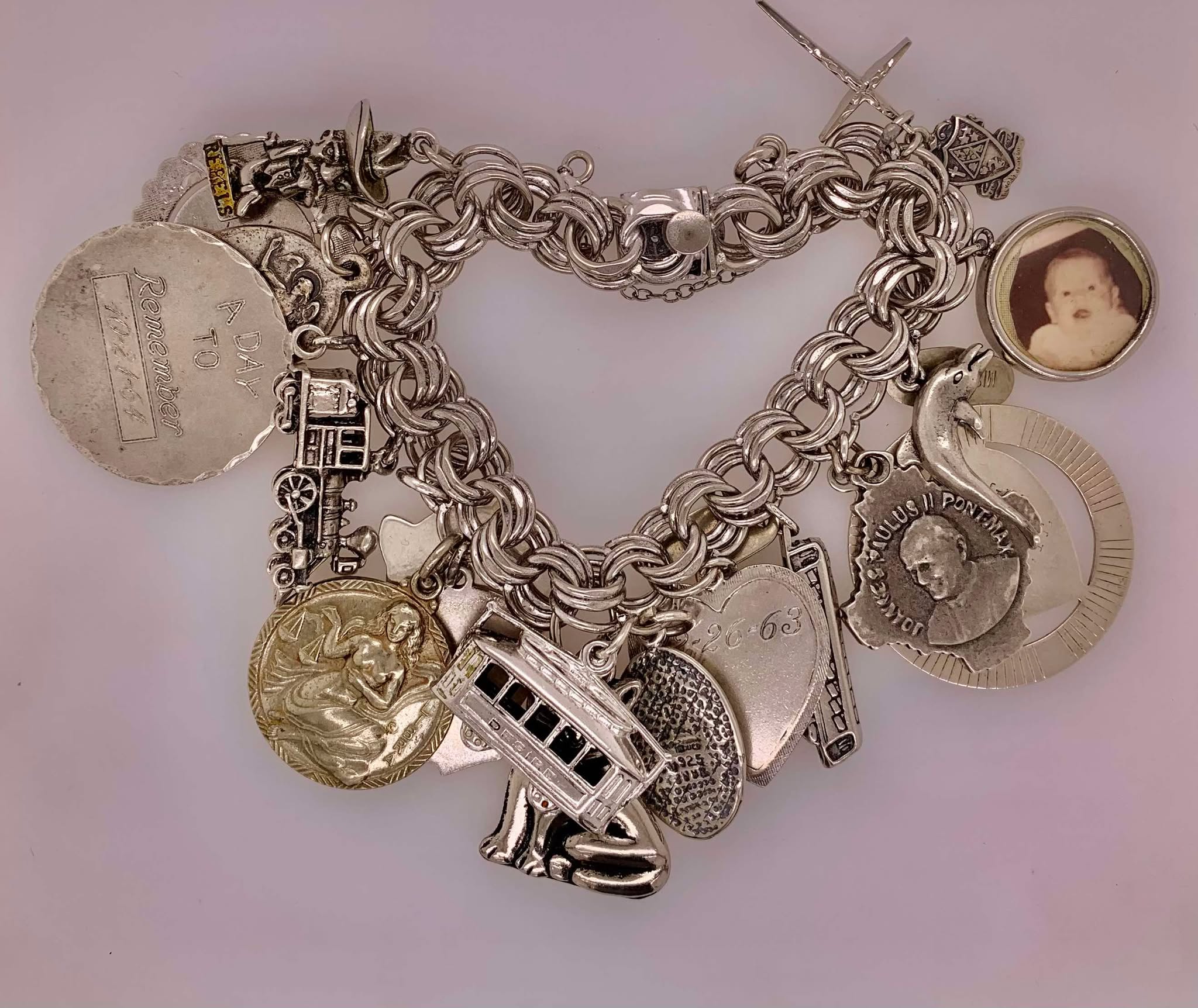 Vintage Estate Sterling Silver Charm Bracelet