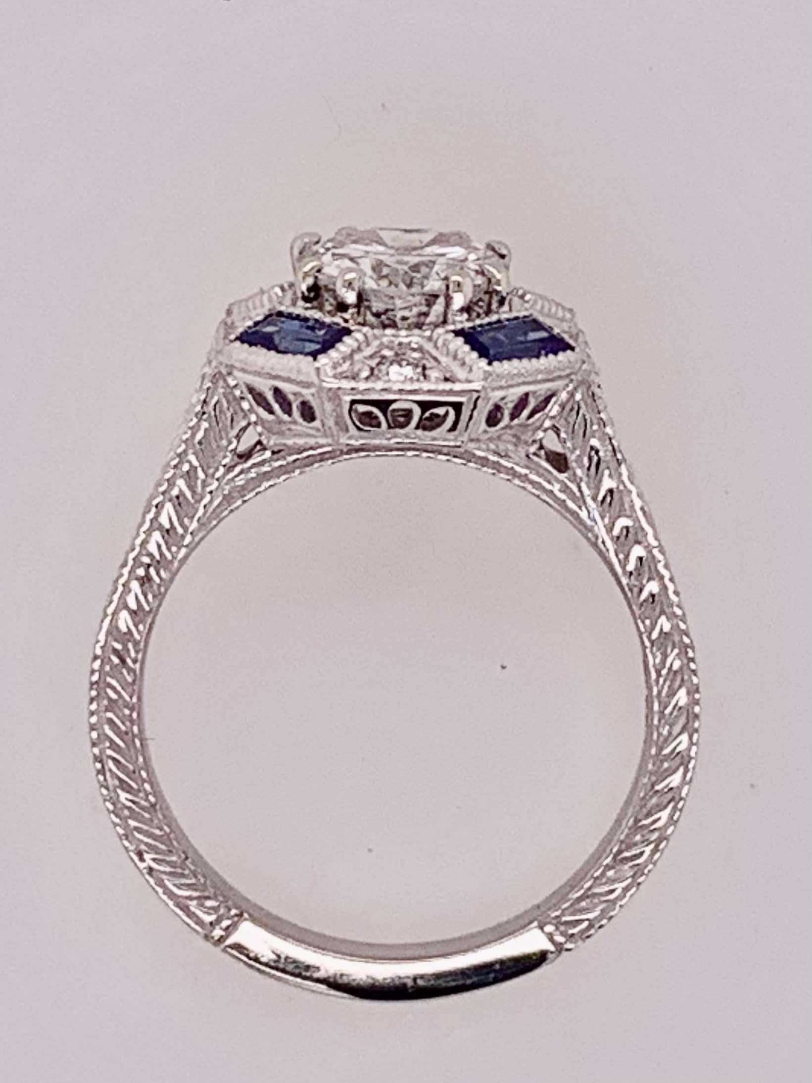 14K White Gold Diamond & Sapphire Antique Reproduction Ring