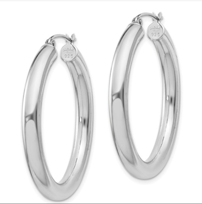 Sterling Silver Rhodium Hoop Earrings