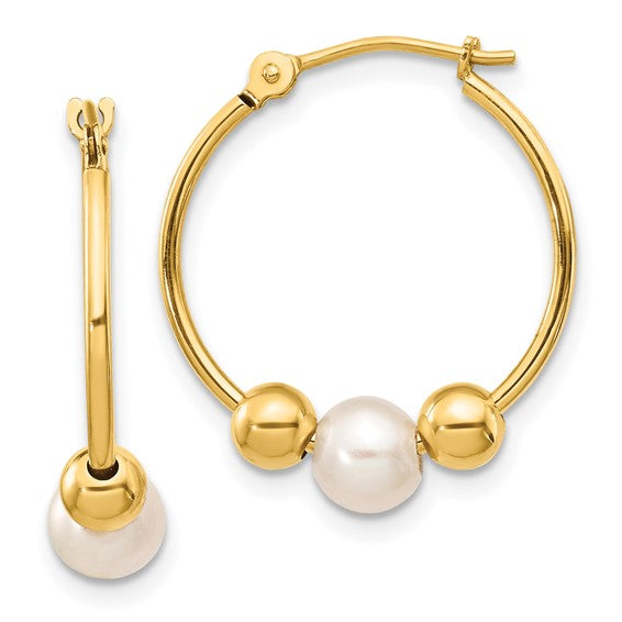 14K Freshwater Cultured Pearl Hoop Earring