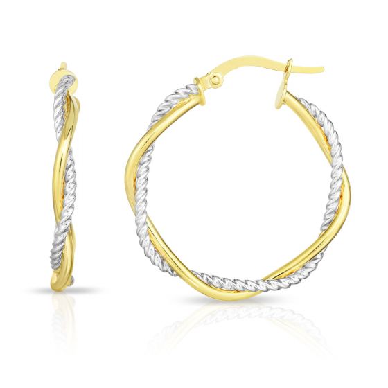 14K Gold Round Twist & Polished Hoop Earring