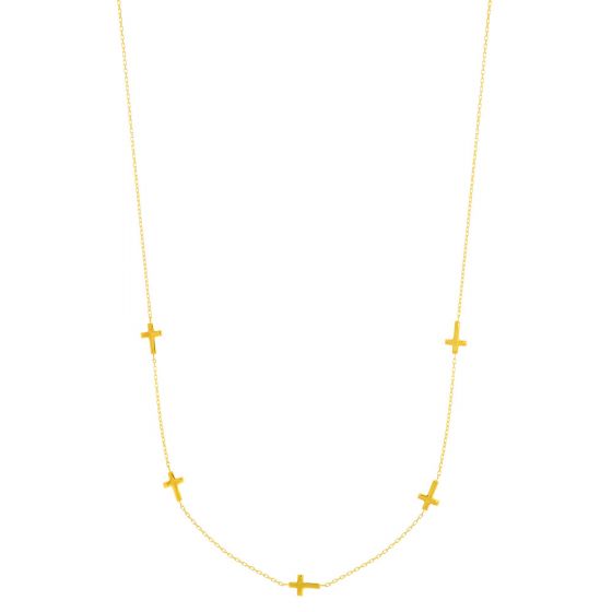 14K Gold Cross Station Necklace