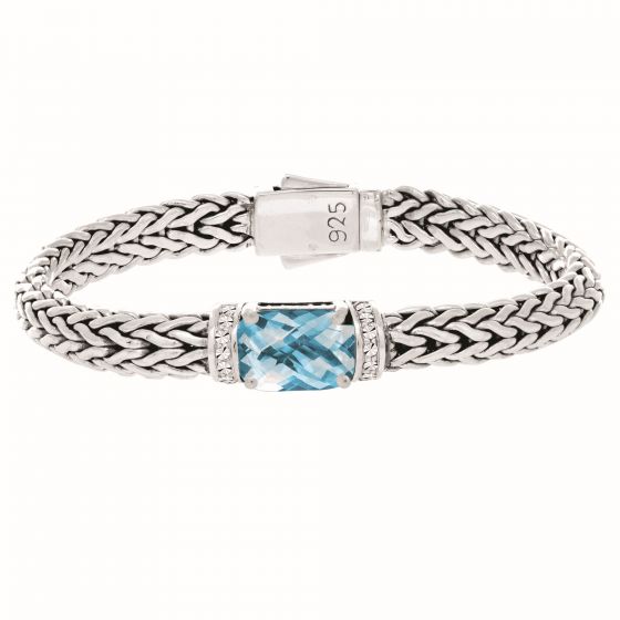 Phillip Gavriel Sterling Silver Woven Large Blue Topaz Bracelet