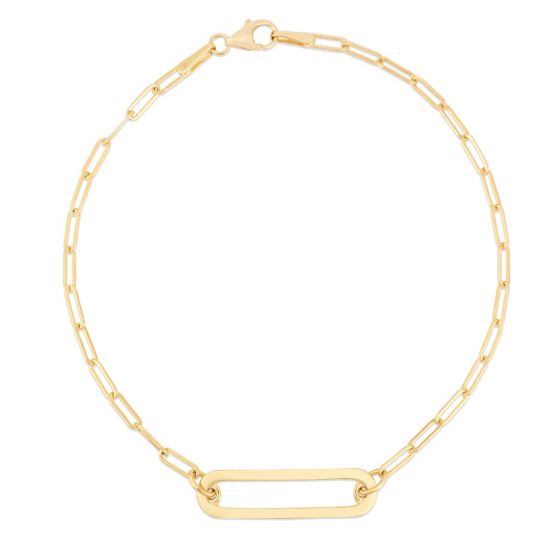 14K Gold Paperclip Straight Open Bar Bracelet