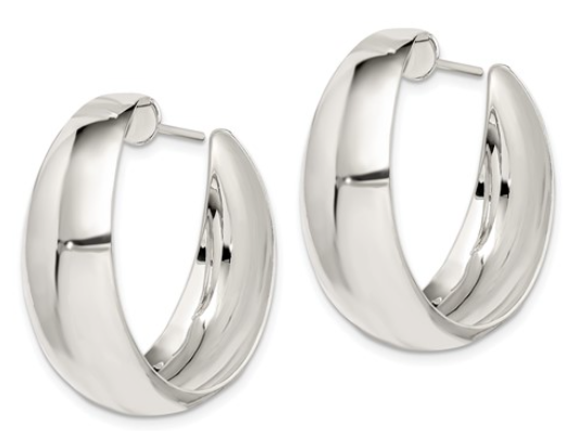 Sterling Silver Fancy J-Hoop Post Earrings