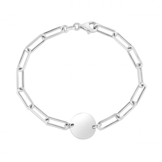 Silver Engravable Circle Paperclip Bracelet