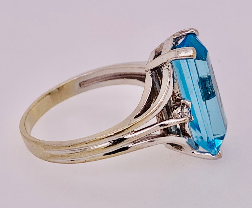 14K White Gold Blue Topaz and Diamond Ring