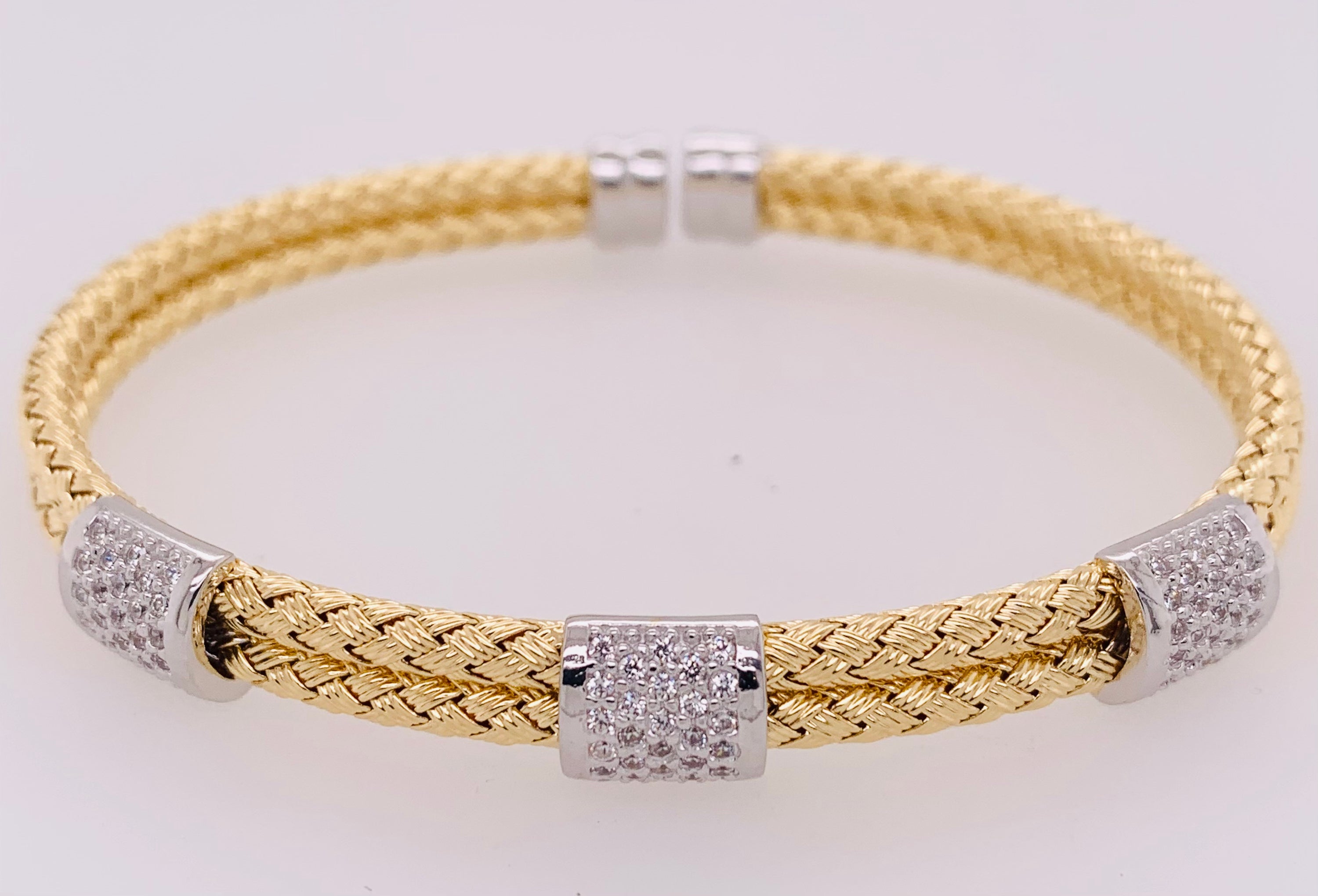 Two Tone CZ Cuff Bracelet