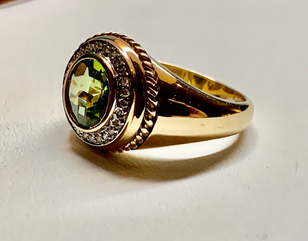 14K Yellow Gold Peridot & Diamond Ring