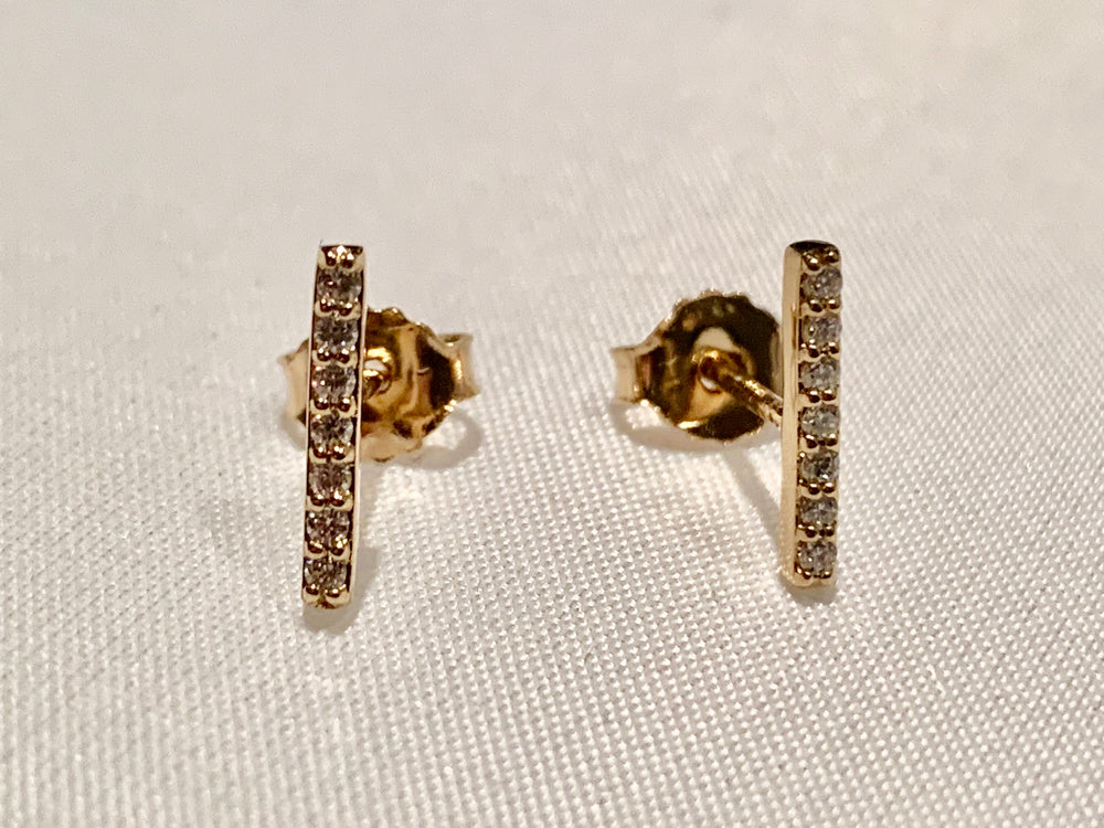 14K Yellow Gold Diamond Bar Earrings