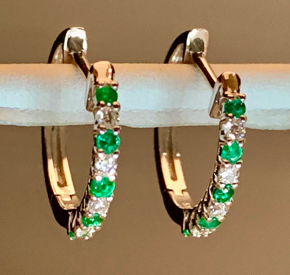 14K White Gold Emerald & Diamond Earring