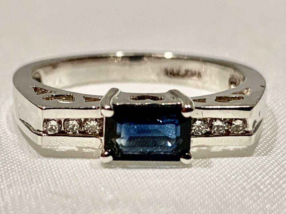 14K White Gold Diamond and Sapphire Ring