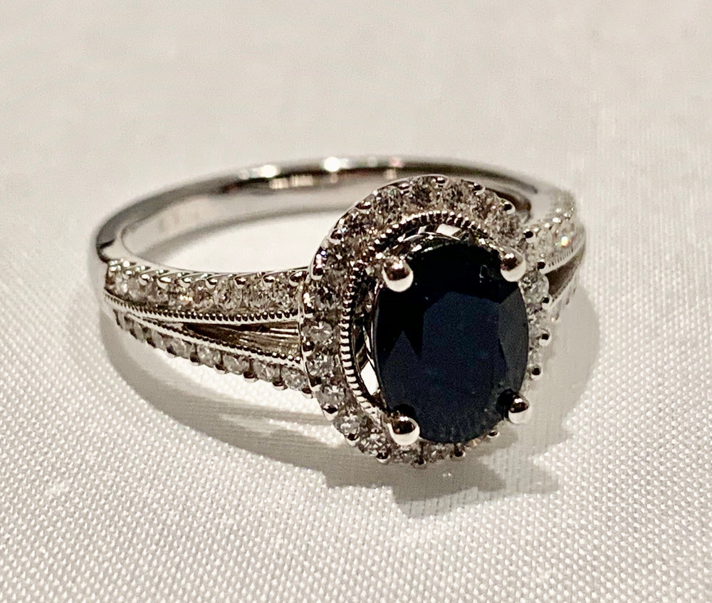 14K White Gold Diamond and Sapphire Ring