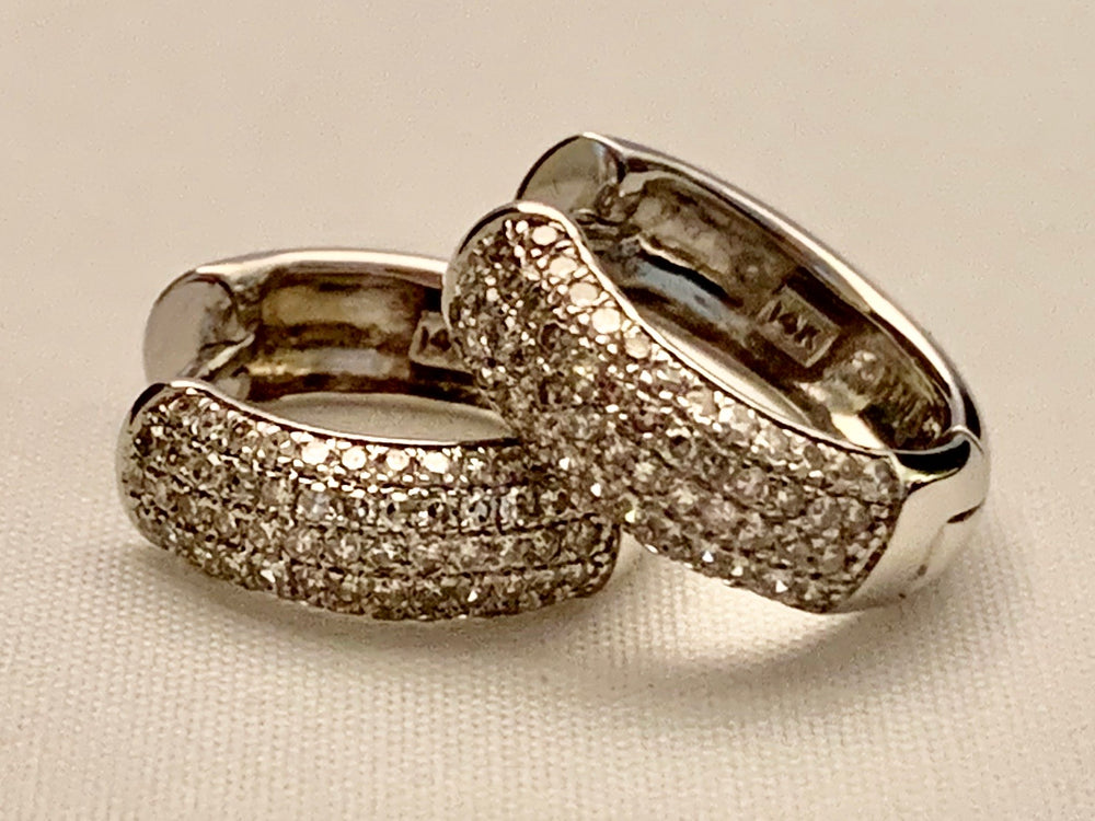 14K White Gold Diamond Hoop Earrings