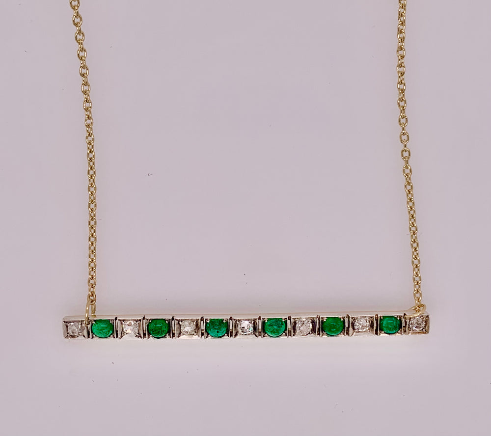 Estate Emerald & Diamond Bar Pin Necklace