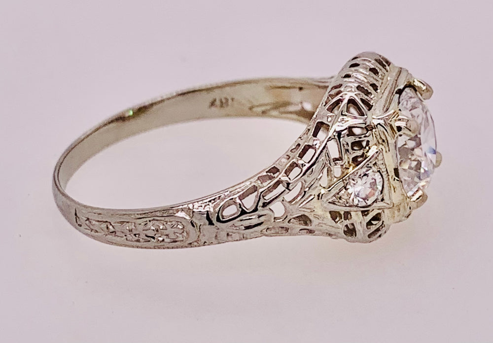 18K White Gold Antique Filigree Ring